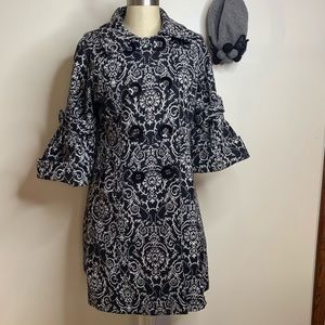 Neslay Paris Damask Double Breast 3/4 Sleeve Long Dress Coat Sz L